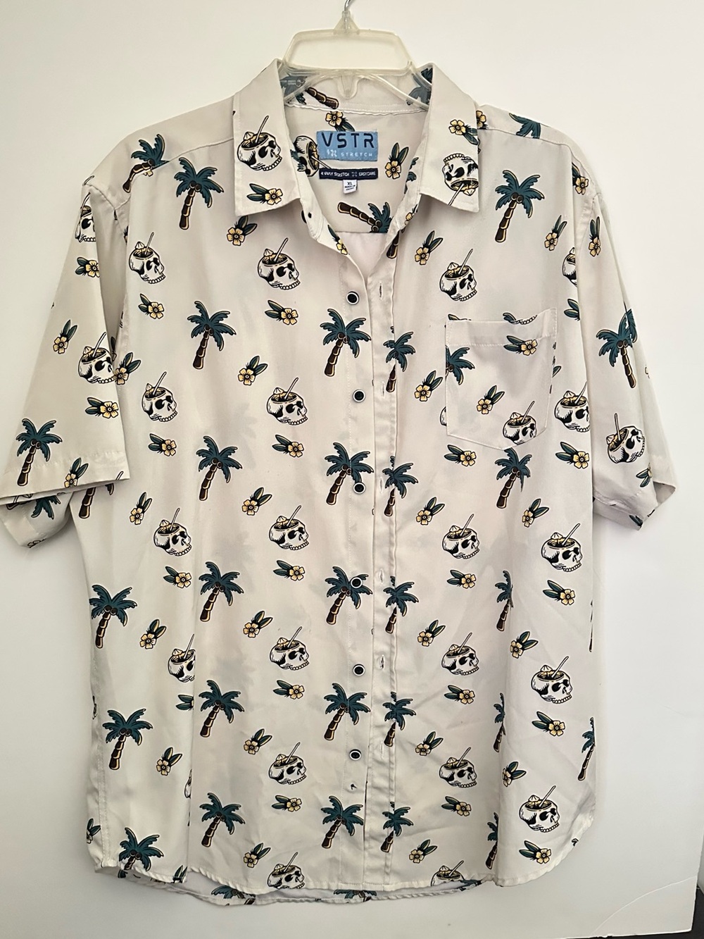 VSTR 4Way Stretch Cocktail-drinking Skulls Tropical Men's Button Front Shirt~XL